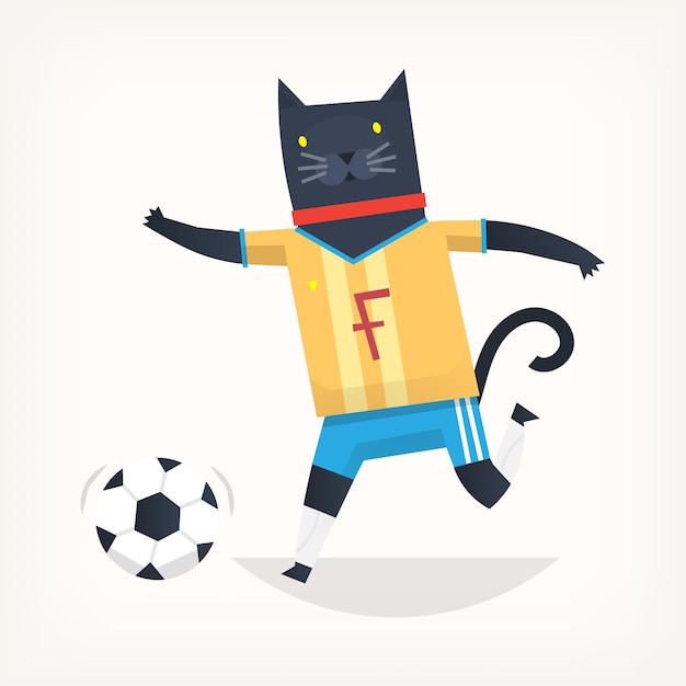 Vector gato de dibujos animados jugando fútbol o fútbol ilustración de vector aislado