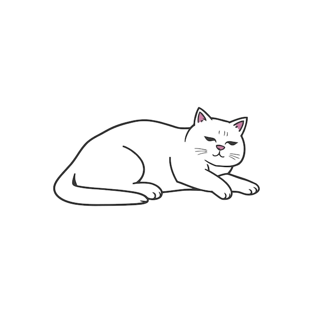 Gato de dibujos animados lindo durmiendo pacíficamente y mirando acogedor y contento adorable cansado felino descansando