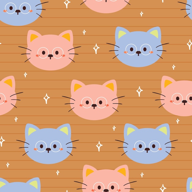 Vector gato de dibujos animados lindo de patrones sin fisuras