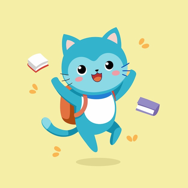 un gato de dibujos animados con una mochila que dice "quote cat"