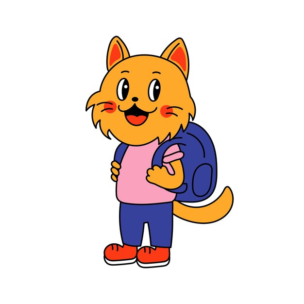 Gato de dibujos animados con mochila