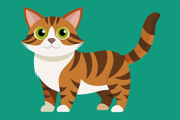 un gato de dibujos animados con ojos verdes está de pie sobre un fondo verde