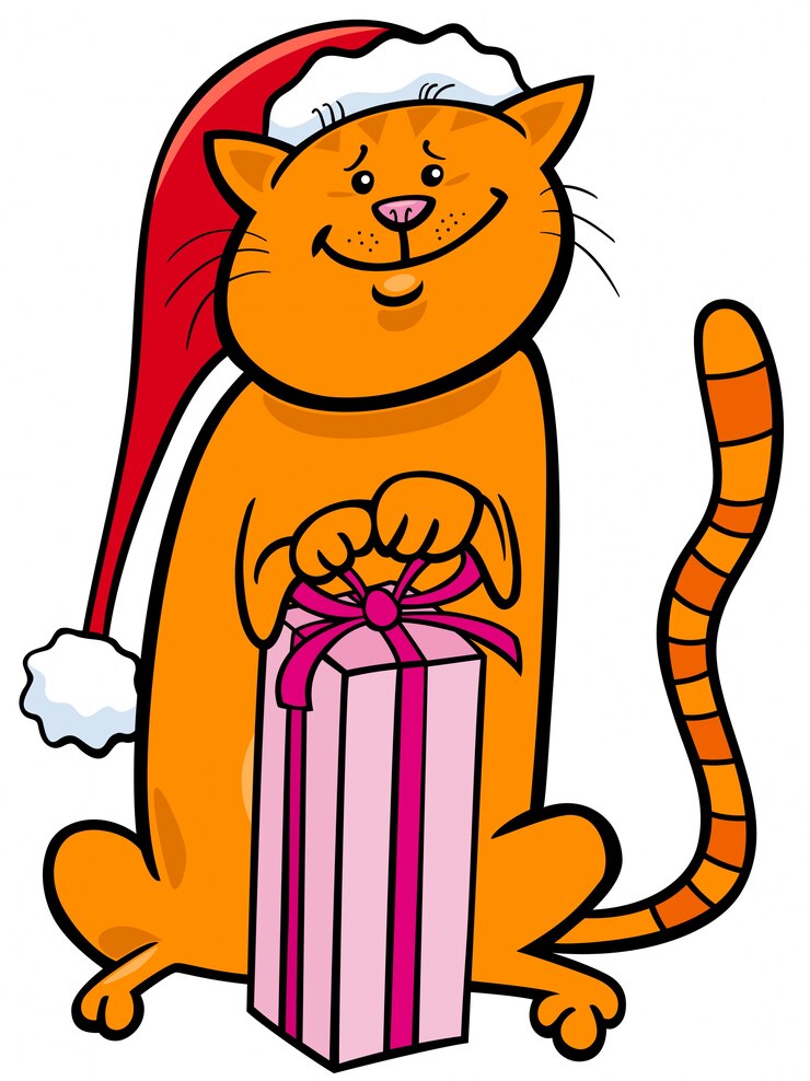 Vector gato con dibujos animados de regalo de navidad