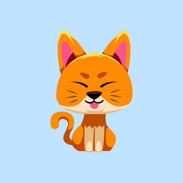 Un gato de dibujos animados se sienta sobre un fondo azul.