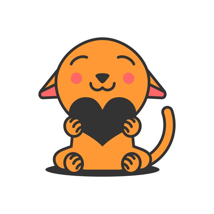 Un gato de dibujos animados sosteniendo un corazón en sus patas