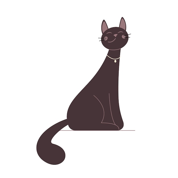 Gato divertido de la historieta que se sienta con una boca satisfecha