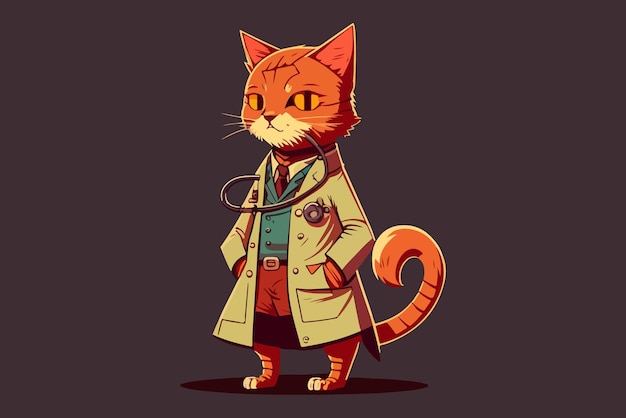 gato, doctor, vector, ilustración