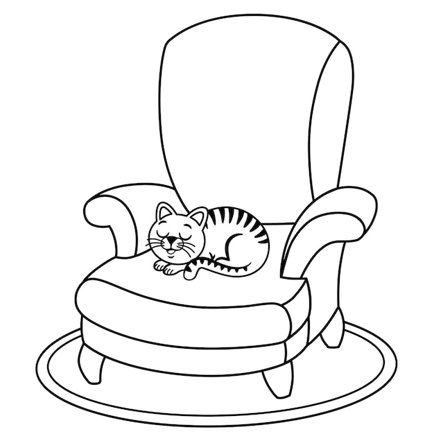 Gato doméstico blanco y negro está descansando en el sillón ilustración vectorial