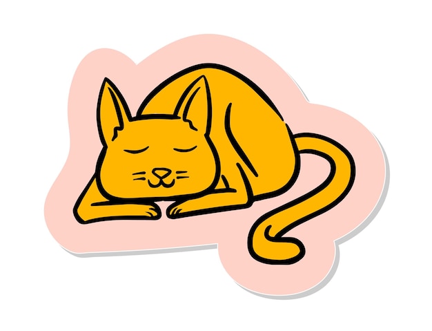 Gato dormido dibujado a mano en la ilustración de vector de estilo pegatina