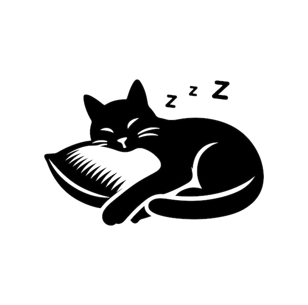 Un gato durmiendo con una almohada vector silueta de mascota