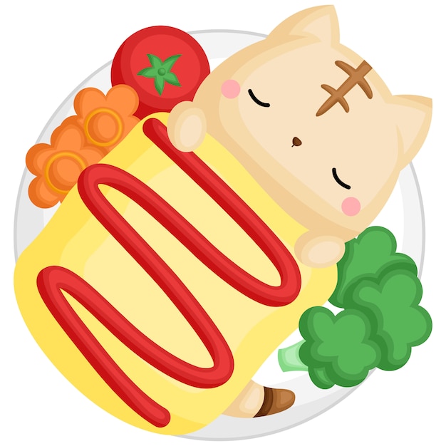 Gato durmiendo dentro de omurice