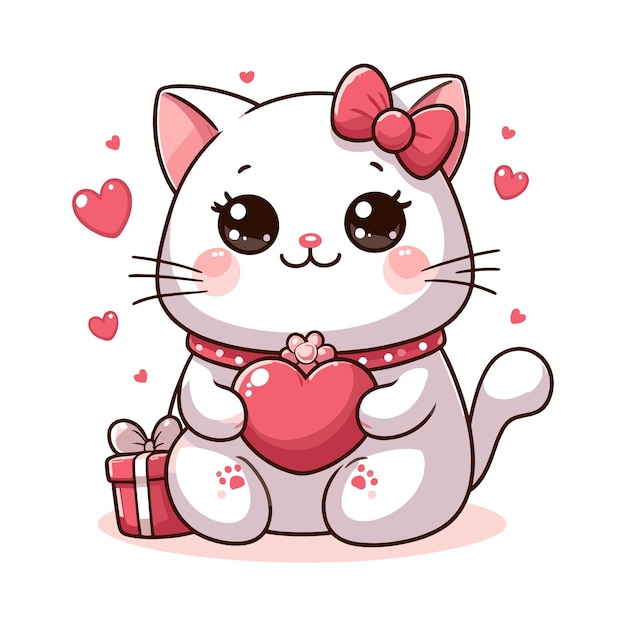 El gato es un vector lindo para el día de san valentín sobre un fondo blanco.