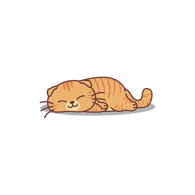 Gato escocés perezoso de color naranja que duerme ilustración vectorial de dibujos animados