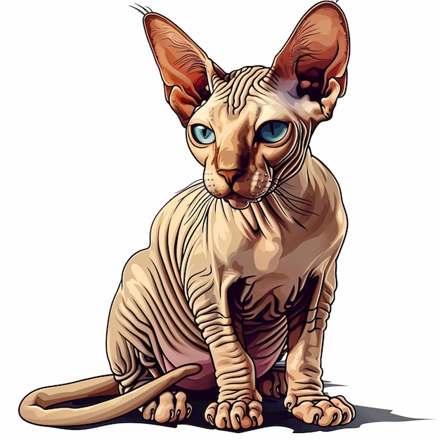 Gato esfinge con ojos azules sentado ilustración vectorial