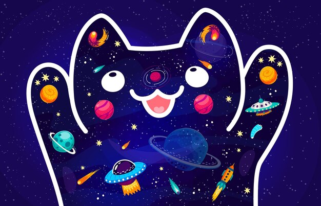 Vector gato espacial vector lindo silueta felina celestial