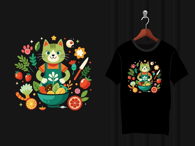 El gato está cocinando el diseño de la camiseta.