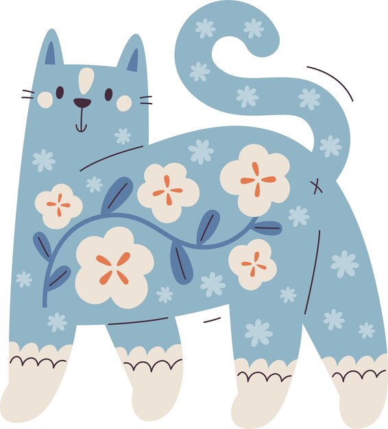 Vector gato con estampado floral