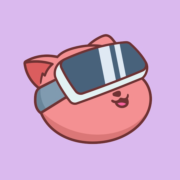 gato feliz con ilustración de dibujos animados de realidad virtual