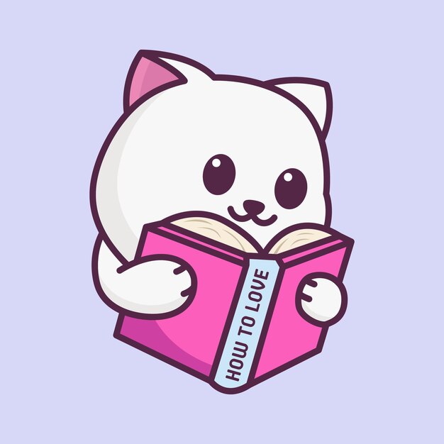 Gato feliz leyendo un libro de amor