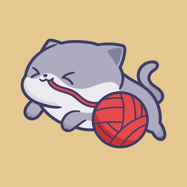 Vector gato feliz y lindo con una bola de hilo 4
