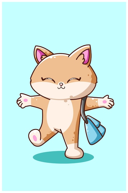 Gato feliz que lleva una ilustración de la bolsa