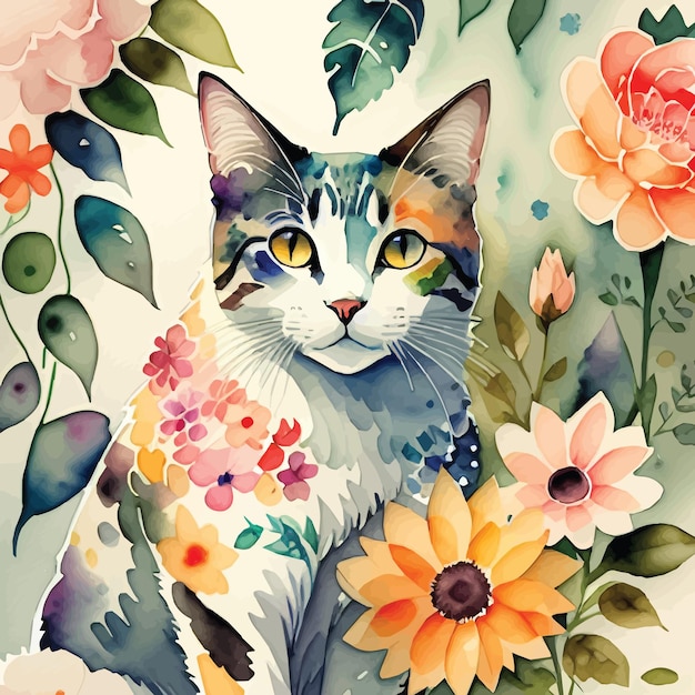 Gato con flores