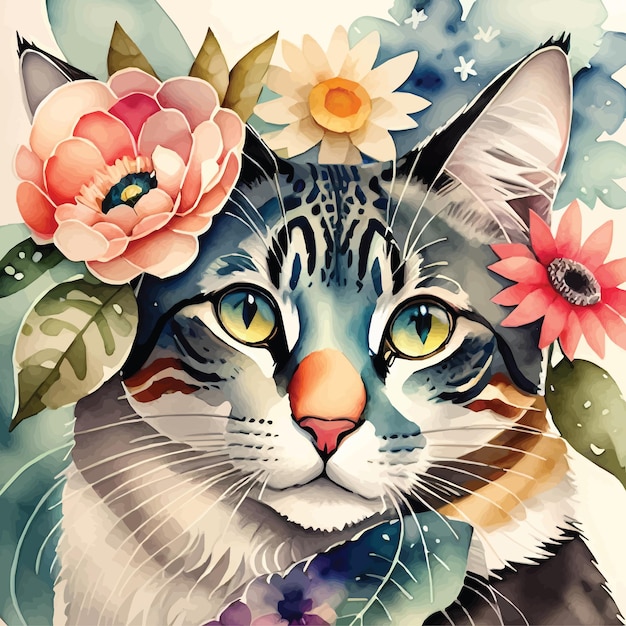 Vector gato con flores