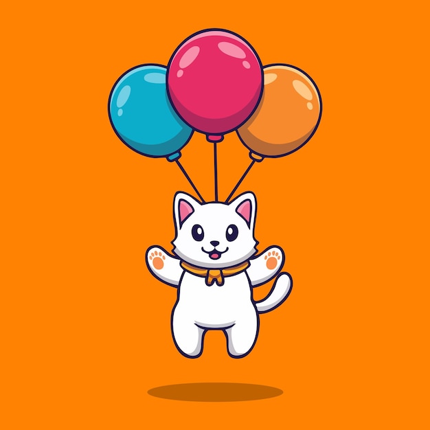 Gato flotando con globos