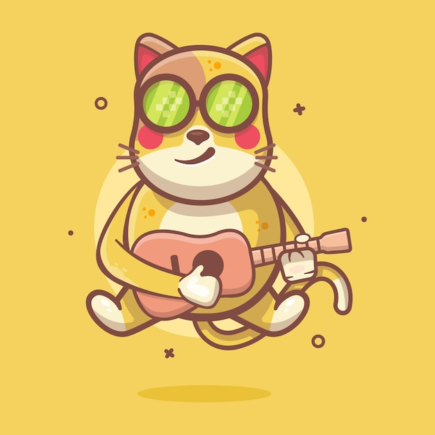 Vector gato fresco personaje animal mascota tocando la guitarra dibujos animados aislados
