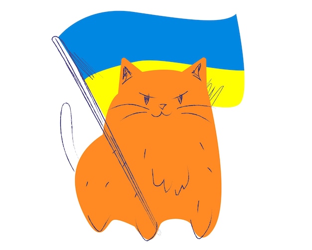 Gato garabato con bandera ucraniana Vetor Gato naranja ucraniano