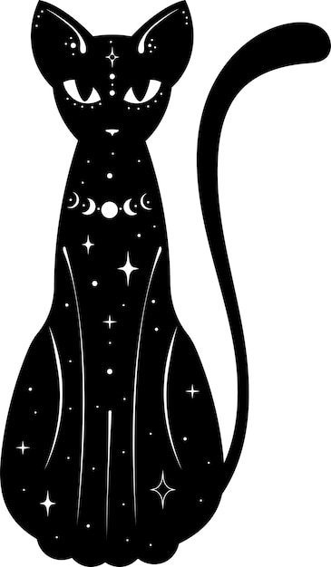 Gato gato silueta gato negro gato místico ilustración vectorial