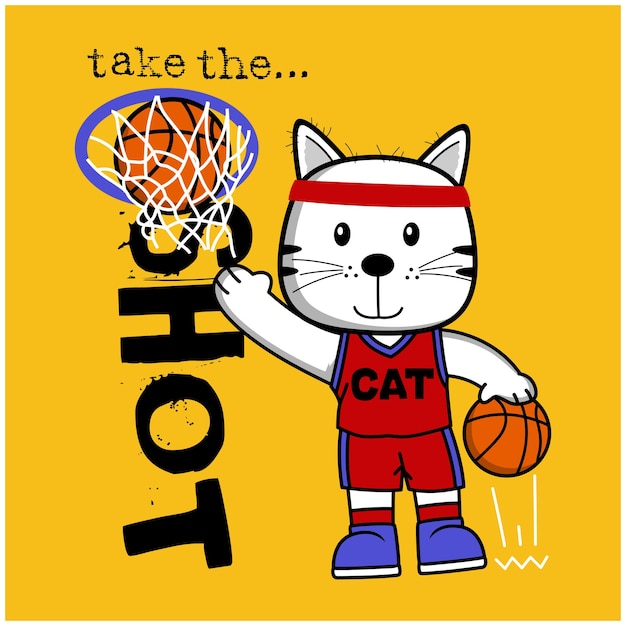 gato genial jugando baloncesto dibujos animados de animales divertidos