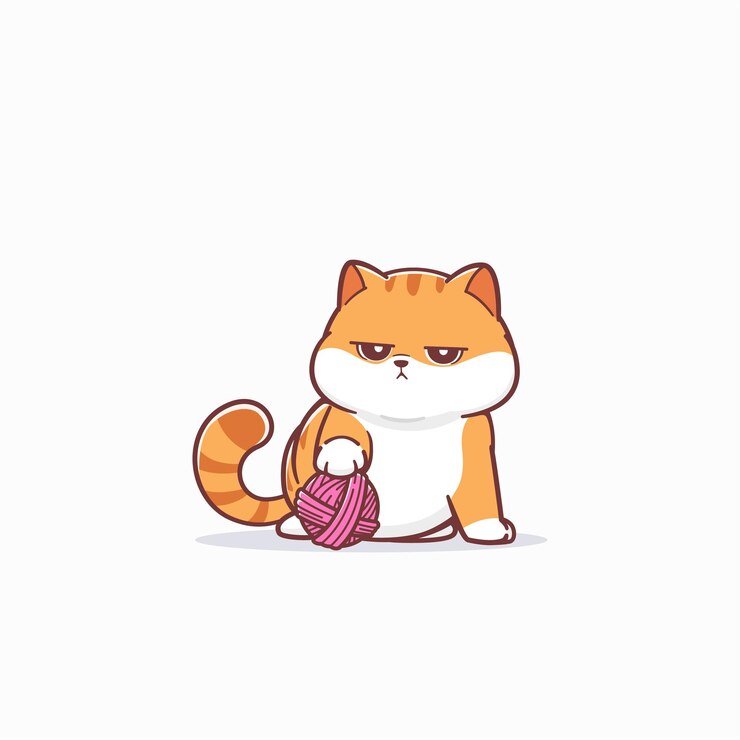 gato gordo jugando con una bola de hilo mientras se burla