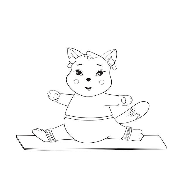 Vector gato gordo lindo hace yoga se sienta en las divisiones yoga para todos diseño de personajes o calcomanías de mascota