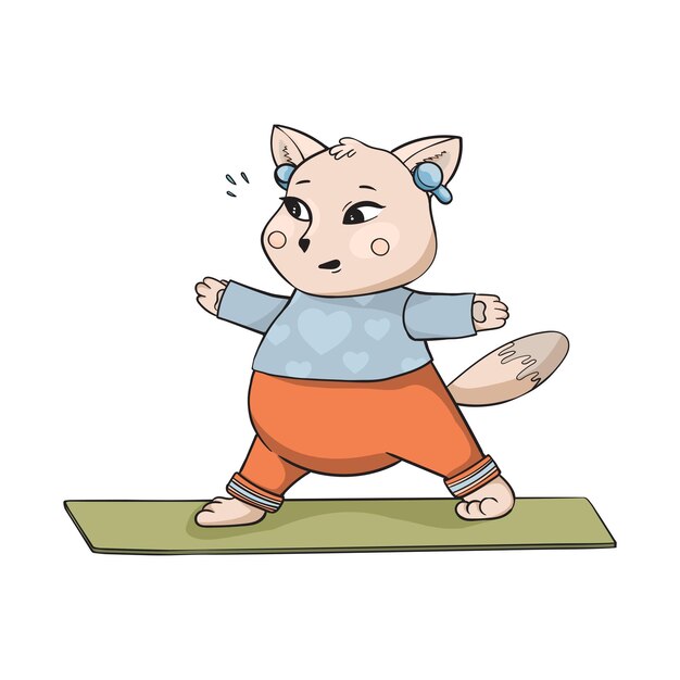 Vector gato gordo lindo haciendo yoga yoga para todos adhesivos de imagen de personaje o mascota