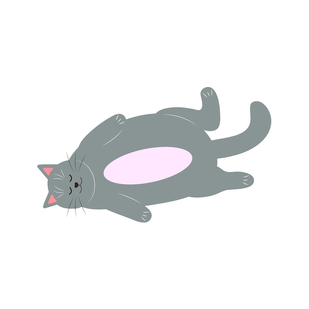 Gato gordo lindo, perezoso, esponjoso, personaje de dibujos animados, ilustración vectorial dibujada a mano