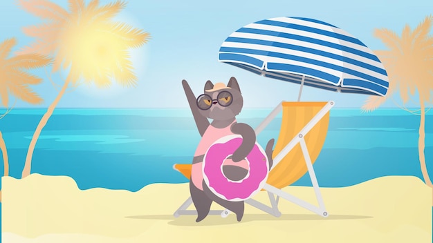 Gato gracioso con un círculo de natación rosa