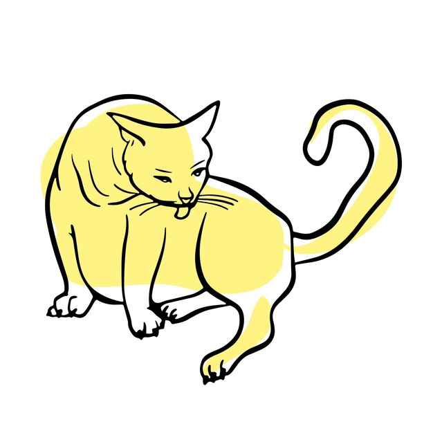 Gato gracioso está sentado y lavando su cara mano libre grasa ilustración de mascota doméstica linda