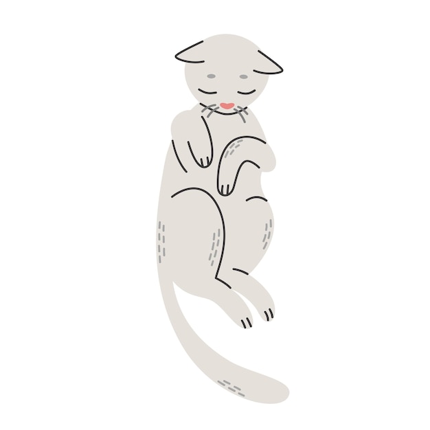 Vector gato gris durmiendo mascotas ilustración vectorial de dibujos animados plana aislada sobre fondo blanco