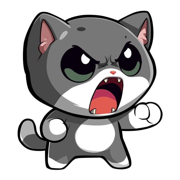 El gato gris enojado es un vector lindo.