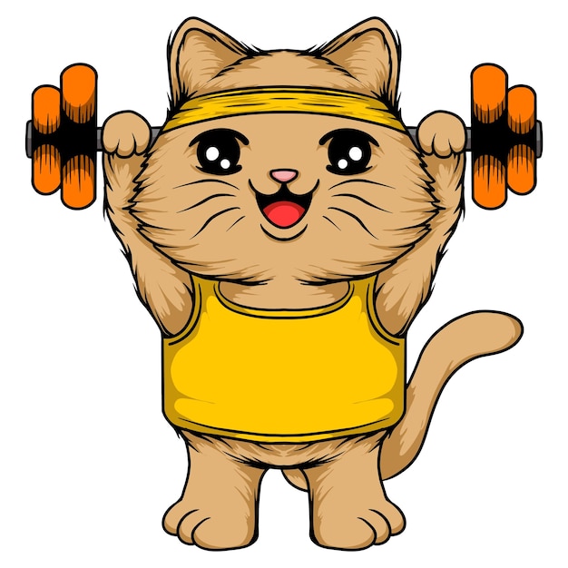 Vector el gato hace ejercicio en el gimnasio