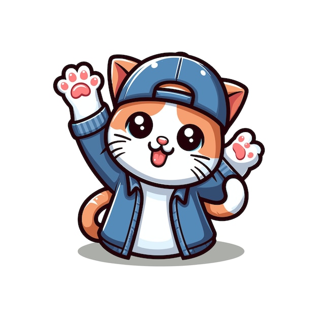 gato haciendo hola con la mano agitando ilustración vectorial