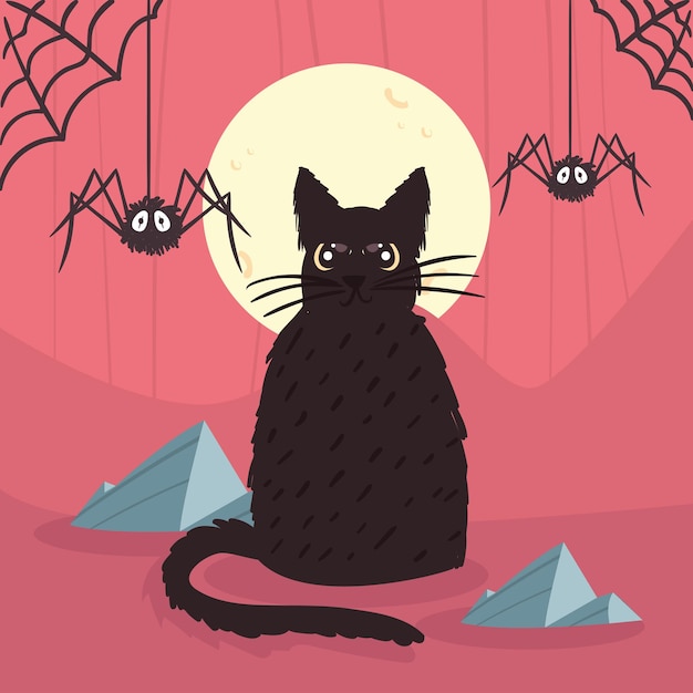 Gato de Halloween con arañas