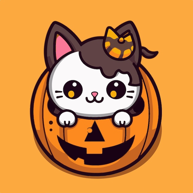 Gato de Halloween en una calabaza