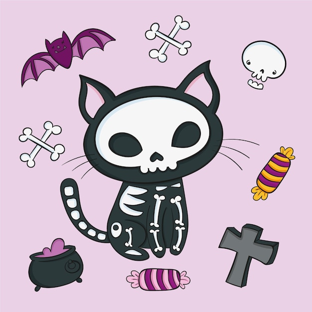 Vector gato de halloween dibujado a mano