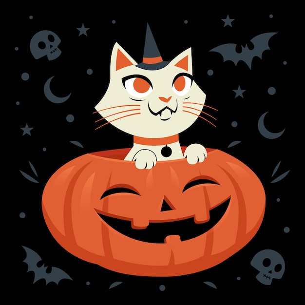 Gato de halloween de diseño plano