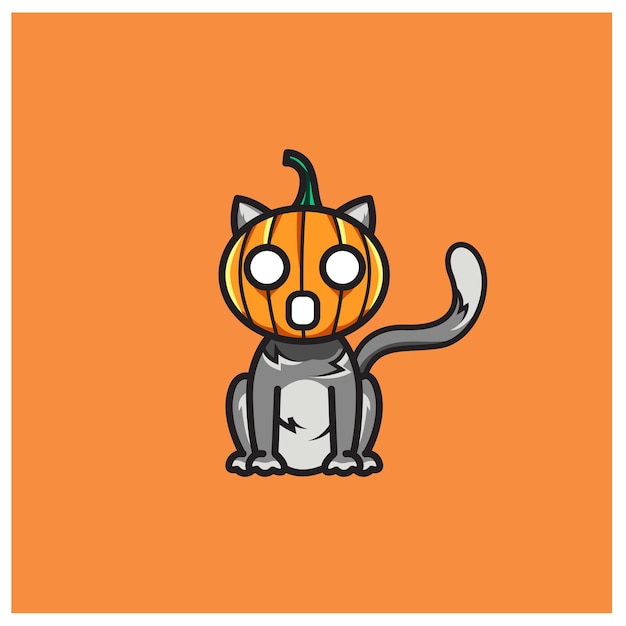 Vector gato halloween con diseño de vector de casco de calabaza