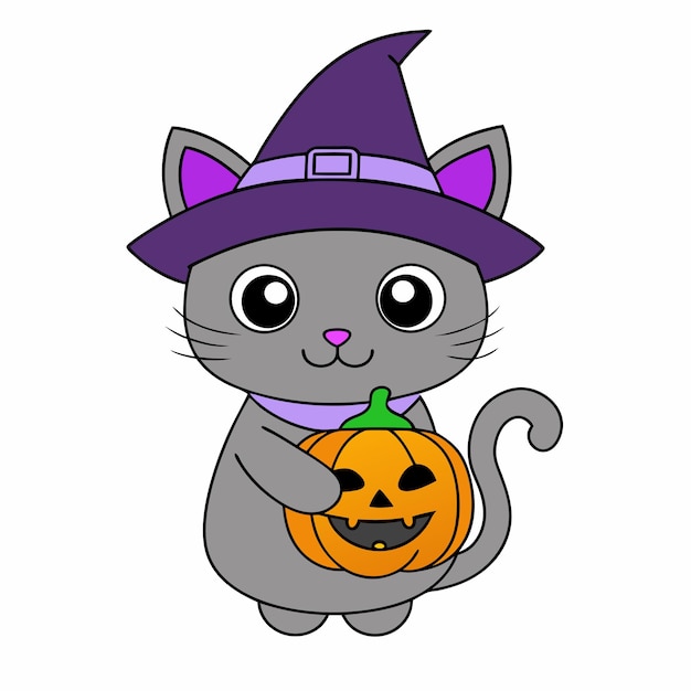 Gato de Halloween con disfraz de calabaza Icono vectorial Ilustración en blanco y negro Logotipo