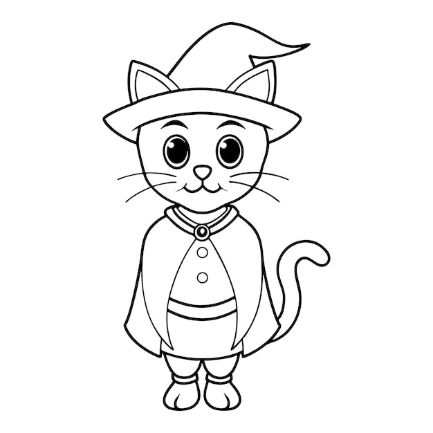 Gato de Halloween Página para colorear Vector de gato de Halloween en blanco y negro