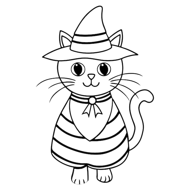 Gato de Halloween Página para colorear Vector de gato de Halloween en blanco y negro